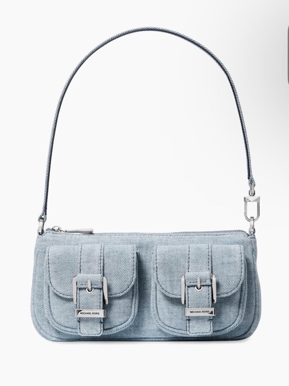 Michael Kors Zoe Light Blue Denim Double-Pocket Shoulder Bag
